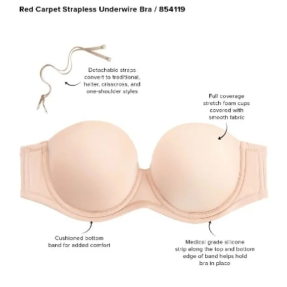 Wacoal Red Carpet cream strapless bra. No straps. Size 40D. - Picture 3 of 3